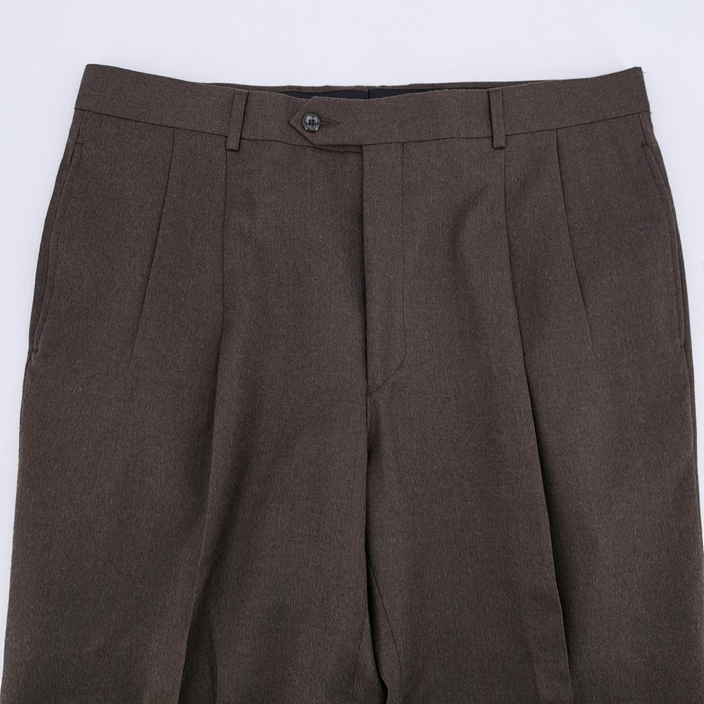 Jos A Bank Executive Collection Mens Pleated Dress Pants 36x30 Brown Wool Blend - Picture 2 of 11
